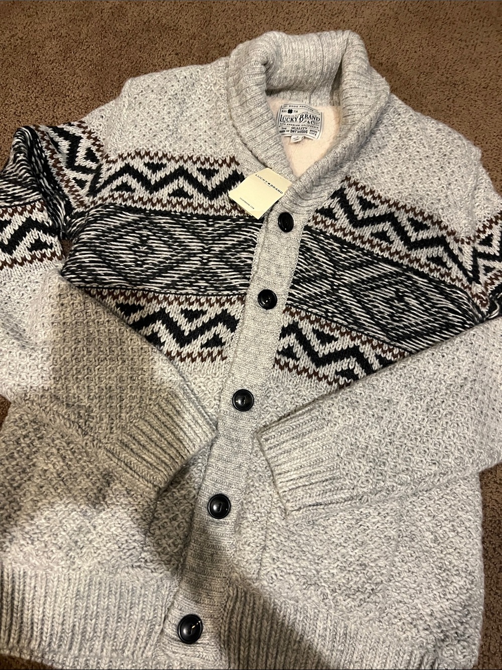 NWT Lucky Brand men’s Sherpa lined cardigan sweater small